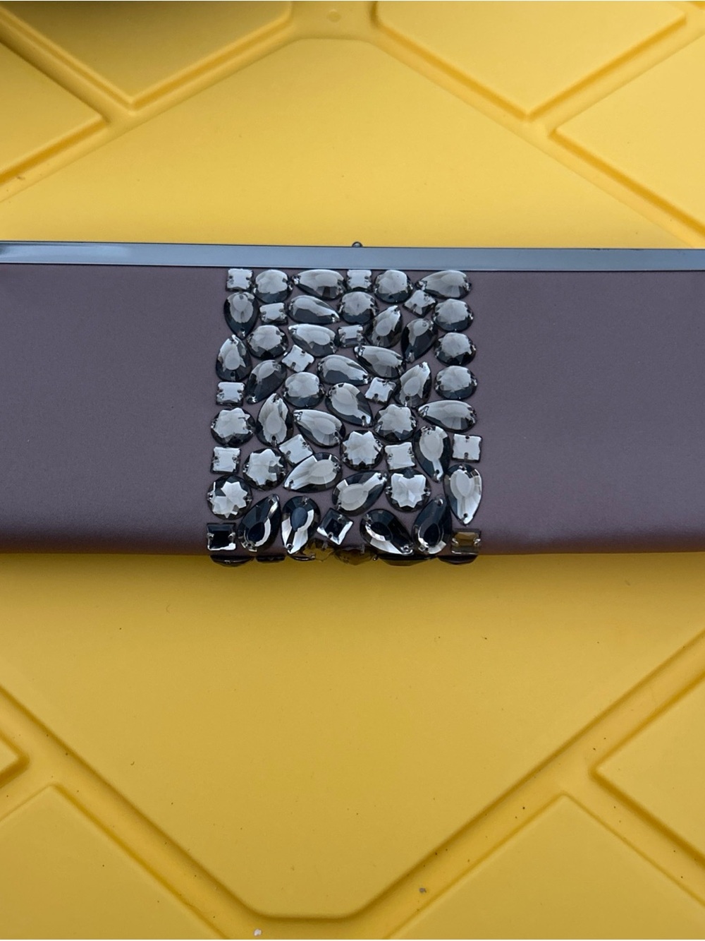 Banana Republic Brown Satin Clutch with Smoky Crystal Accent